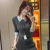 Tejido de terciopelo Andy, suéter de punto con cuello polo, nuevo estilo otoño/invierno, top básico para mujer, suéter interior de color block estilo francés