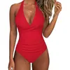 Bikini de una pieza transfronterizo europeo y americano de comercio exterior para mujer, sin espalda, sexy, con tiras cruzadas, de bloques de color, traje de baño de Amazon para mujer