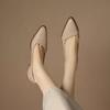 Sapatos Femininos Jinbukang Yutu para o Dia a Dia com Salto Baixo Novo Estilo Sapatos de Couro Macio com Salto Grosso Sola Macia Sapatos para Todas as Estações Estilo Francês