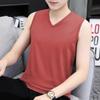Camiseta de verano de color sólido para hombre, cuello en V, cuello redondo, sin mangas, color sólido, sudadera deportiva transpirable tipo manta, top para adolescente