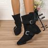 Hebilla de Cinturón Volteable de Dos Piezas Otoño e Invierno Tacón Grueso 2025 Estilo Nuevo de Nicho Occidental Botas de Montar para Mujer Diseño Usar Una Bota