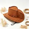 Sombrero de Vaquero Occidental Retro para Mujer, Primavera/Verano, Costura Única, Sombrero de Sol de Ala Ancha para Hombre, Sombrero para Senderismo y Montañismo al Aire Libre