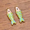 Encanto de Animal Marino Esmaltado de Color Acero Inoxidable Doble Cara 8X27mm Colgante de Pez Accesorios para Pendientes Collares DIY