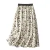 Falda de Algodón y Lino Estampada Estilo Retro Artístico Nueva Colección Verano 2026 Talla Grande con Cintura Elástica y Doble Capa en el Dobladillo Grande