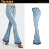 Ebay Amazon alta venda Calça jeans feminina de perna larga bordada flare calça jeans Margarida calça jeans feminina de perna larga