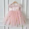 Vestido de Princesa para Meninas Novo Estilo, Elegante Vestido Bordado com Mangas Bufantes para Meninas de Um Ano, Vestido de Tule para Apresentação de Piano, Saia Rodada