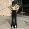 Calça Casual Preta Flare de Cintura Alta Plus Size para Mulheres, Primavera e Outono 2026, Cobre o Quadril, Emagrecimento, Saia Cropped com Fenda