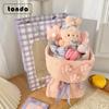 Ramo de muñecas terminado, lindo ramo de muñecas de peluche para regalo de cumpleaños de novia con bolso
