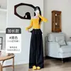 Calça de renda falsa de duas peças para mulheres, novo estilo primavera e outono, emagrecedora, calça de alfaiataria reta solta, calça casual de perna larga com caimento