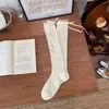 Calcetines Altos de Algodón Estilo Ballet para Mujer Verano Delgados Transpirables de Malla Lolita Dulce con Lazo Calcetines Largos de Algodón