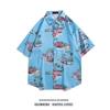 Camisa de Verão 2025 Flor de Praia Desenho Animado Tendência Manga Curta Estilo Hong Kong de Alta Qualidade Flor Retro Camisa Masculina