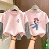 Camiseta de manga larga de algodón puro a rayas y retazos para niñas, nuevo estilo otoño 2026, corte holgado, adecuada para niños medianos y mayores, ropa de otoño, prenda interior para niñas
