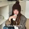 Gorro de Punto de Lana Estilo Coreano con Protección para las Orejas para Niñas, Lindo Gorro de Punto con Bola de Pelo y Puntos, Gorro de Aviador para Otoño e Invierno, Gorro Cálido de Lana