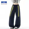 Calça Esportiva Casual Masculina Estilo Outono Novo Listras Americanas Masculina Solta Reta de Perna Larga Calça Cargo Marca Tendência Tamanho Plus