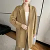 Nuevo Abrigo de Cachemira Otoño e Invierno para Mujer de Longitud Media Tejido de Punto Trenzado con Cinturón Lana Pura Engrosado Abrigo de Lana de Doble Cara para Mujer Pequeña