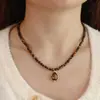 Colar de Pedra Natural Olho de Tigre Cor Caramelo Marrom Cacau Estilo Outono e Inverno Corrente de Clavícula Corrente de Suéter Colar de Contas Retrô