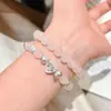 Pulseira de Quartzo Rosa Natural com Design de Flecha de Cupido e Coração, Trevo de Quatro Folhas de Madrepérola Único, Joia Empilhável para Mulheres