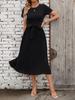 Vestido de punto con dobladillo plisado para mujer, elegante, informal, de manga corta y largo medio, con cinturón, para comercio exterior europeo y americano
