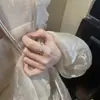 Anel de calcedônia branca imitação para mulheres, design ins, novo estilo chinês, estilo antigo, anel de dedo indicador de zircônio imitação de jade lua branca, anel de calcedônia