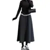 Falda de lana gris oscuro para mujer, falda midi de línea A de cintura alta, minimalista, para otoño e invierno, engrosada y cálida, con un dobladillo grande de falda tipo paraguas