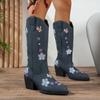 Botas de Moda de Exportación Transfronteriza 2025 Otoño e Invierno Nuevo Europeo y Americano Talla Grande Botas Cowboy Occidentales Bordadas de Media Caña Botas de Caballero para Mujer