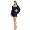 Vestido de Manga Bufante Slim Fit Franzido com Decote Quadrado Estilo Francês Moda Feminina Europeia e Americana Cintura Alta Emagrecedor Moderno e Elegante