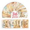 Conjunto Novo Transfronteiriço de 36 Cartões de Animais em Aquarela, Fofos Cartões de Material para Diário com Vida Selvagem da Selva e Marinha