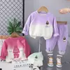 Novo Conjunto de Duas Peças Casual Tie-Dye de Algodão com Gola Redonda e Urso Feliz para Meninos e Meninas, Calça Estampada da Moda para Lote Caseiro