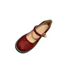 Sapatos Mary Jane de Couro Macio para Mulheres 2026 Primavera e Outono Novos Sapatos de Couro Brilhante Bico Redondo Retrô Salto Grosso Sapatos de Salto Único Jk com Saia