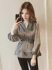 Camisa Plaid com Decote V de Manga Longa, Ajuste na Cintura, Estilo Coreano 2026 para Mulheres, Top Estudante Petite