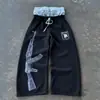 Pantalones de chándal plegables de estilo callejero Y2K con estampado y bordado de doble cintura, estilo europeo y americano, transfronterizos, casual, de pierna recta