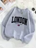 Moletom Feminino com Estampa da Bandeira de Londres Inglaterra Pulôver Macio Versátil Y2K Roupas Largas Outono