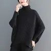 Cardigan de Tricô com Manga Morcego Irregular Suéter Liso Solto Feminino Casaco Feminino Top Outono Inverno Gola Alta Camada Base