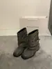 Chuyuji 2026 Modelo Nuevo Botines Grises para Mujer con Acabado Desgastado, Tacón Grueso, Hebilla de Cinturón, Ajuste Holgado, Botas Fruncidas Apiladas