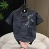 Camiseta Masculina Verão Nova Tendência Americana Tie-Dye Gola Redonda Manga Curta Estampa Folha de Bambu Charmoso Casual Manga Meia Manga