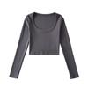 Verano Nuevo Moda Europea y Americana para Mujer Cintura Alta Corto Adelgazante Ombligo Manga Larga Camiseta Top C74406