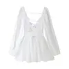 Amazon Cross-Border 2026 Primavera Vestido Feminino Sexy Hot Girl Vazado Manga Lanterna Decote V Ombro a Ombro Curto