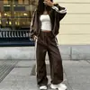 2026 Roupa Feminina Transfronteiriça Europeia e Americana Estilo Esportivo Casual Bloco de Cores Listrado Jaqueta Moletom de Manga Longa Conjunto de Calças de Perna Larga