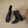 Nueva Versión de Piel de Vaca de Botas Elásticas Ajustadas de Suela Suave Silenciosas para Mujer Botines de Tacón Grueso de Tacón Alto para Ropa de Trabajo Otoño e Invierno Botas Negras Retro