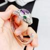 Pulseira de Alta Qualidade Serpente Joias com Pedras Altas Conjunto Cobra Ametista Cobra Espiritual Pingente Anel de Abertura Brincos Cor Tesouro