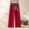 Pantalones Blancos con Cordones para Mujer 2026 Estilo Nuevo Pantalones de Mezclilla Suave Otoño Cintura Alta Sueltos Caídos Pantalones Casuales de Pierna Recta para Mujer