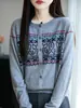 Cardigan de Punto Redondo Retro Otoño Temprano 2026 Nuevo de Manga Larga para Mujer Jacquard Hilo Fino Holgado Versátil Elegante Top