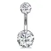 Anel de Umbigo de Aço Titânio com Zircônia Cravejada de Diamante de Quatro Garras com Rosca Interna de Aço Inoxidável Joia para Piercing de Umbigo Atacado
