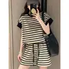2024 Nuevo Conjunto Deportivo de Imitación de Algodón Seda de Leche Estilo Coreano Traje Adelgazante para Mujer Shorts Blancos de Manga Corta Conjunto de Dos Piezas