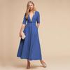 Nova Coleção Outono 2026 Europeia e Americana de Roupas Femininas para Comércio Exterior, Vestido Formal, Vestido Longo de Manga Média para Amazon, Vestido Sexy com Decote V