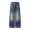 Jeans anchos lavados y desgastados para hombre, estilo callejero punk, jeans casuales tipo papá, frotados a mano, pantalones largos rectos holgados