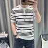 Camisa Polo de Manga Corta para Hombre Verano 2026 Clásica Rayada Transpirable Ajuste Delgado Tejido Fino Camiseta Casual de Negocios Cuello Campana
