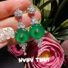 Nvnvacc Material de Caballo Calcedonia Verde Hebilla de Seguridad Pendientes Estilo Chino Juego de Collar con Hebilla de Seguridad de Jadeíta