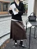 [Kaipu] Falda de Piel Sintética para Mujer, Estilo Retro Francés Otoñal con Trece Filas, Diseño Versátil de Corte A, BQA5203