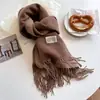 Cachecol 2023 Inverno estilo coreano novo cachecol de cashmere cor pura cachecol de franja dupla face feminino espessado estudante uso duplo
